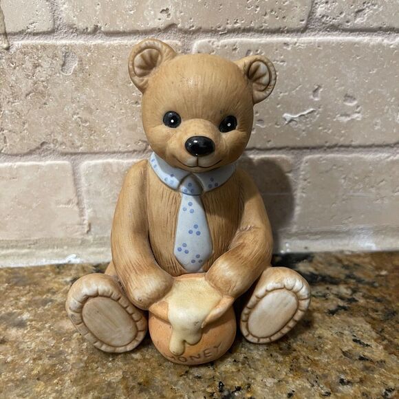 VTG Homco Teddy Bear Brown Honey Pot 1980s‎ Necktie Happy #1405 Porcelain 4.25" - Picture 1 of 9